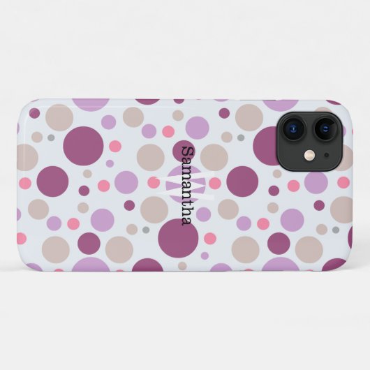 Paarse Plum Polka Dots aangepaste naam Case-Mate iPhone Case (Achterkant (horizontaal))