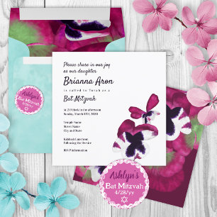 Paarse, Plum Purper Viooltjes Bat Mitzvah Uitnodig Kaart