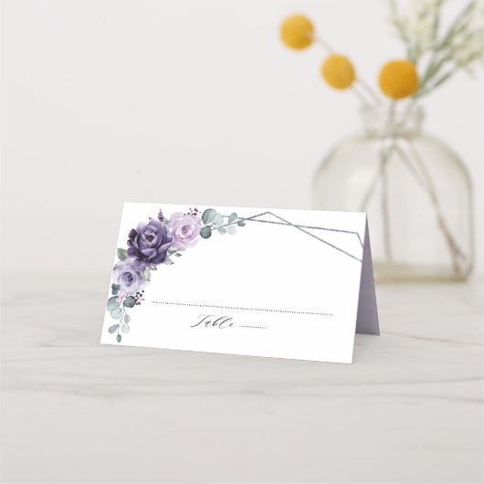 Paarse Plum Silver Floral Blooms Geometric Wedding (Voorkant)