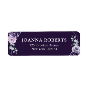 Paarse Plum Silver Floral Blooms Geometric Wedding Etiket