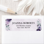 Paarse Plum Silver Floral Blooms Geometric Wedding Etiket (Insitu)