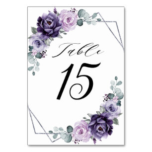 Paarse Plum Silver Floral Blooms Geometric Wedding Kaart