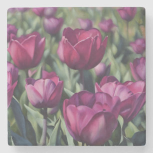 Paarse Plum Tulip Garden Flower Art Marmer Stenen Onderzetter