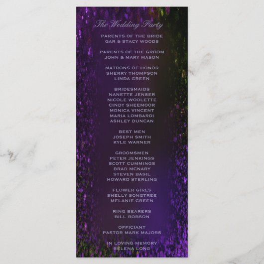 Paarse Plum Wedding Programma (Achterkant)