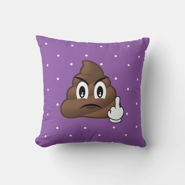 Paarse pokadots middelvinger poop Emoji Pillow Kussen (Voorkant)