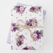 Paarse poladots bloemen en kunst in moedertaal inpakpapier vel (In situ)