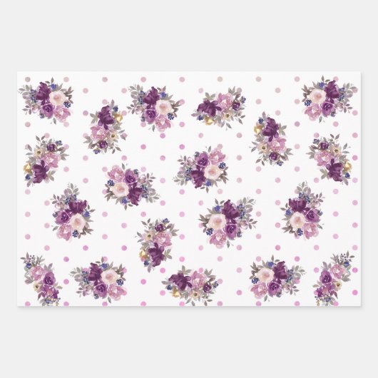 Paarse poladots bloemen en kunst in moedertaal inpakpapier vel (Voorkant)