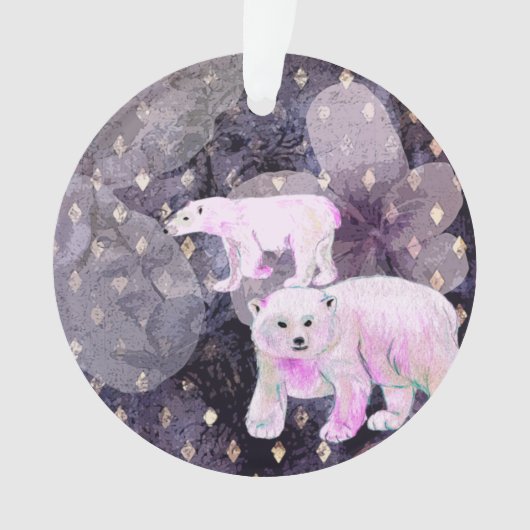 Paarse polaire Beren - Arctic Animals Retro Patter Ornament (voorkant)
