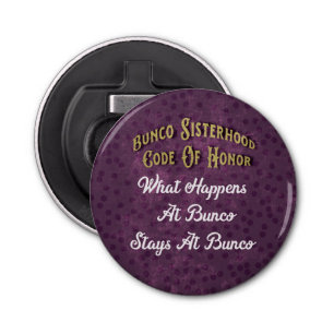 Paarse Polka Dot Bunco Sisterhood Funny Code Button Flesopener