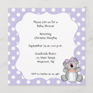 Paarse Polka Dot Koala Beer Uitnodiging