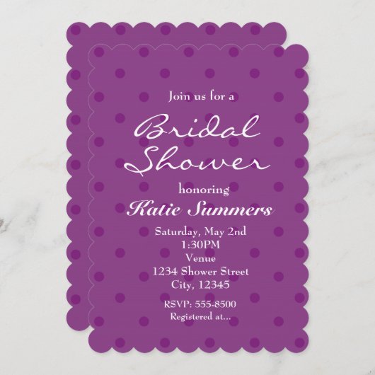 Paarse Polka Dot Party ELKE UITNODIGING VOOR EVENE (Voorkant / Achterkant)