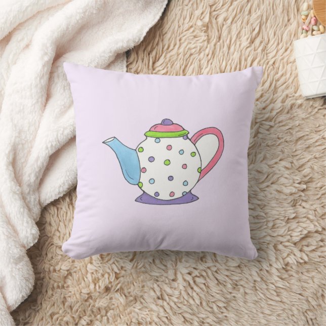 Paarse polka dot tea party pot theepot ontwerp kussen (Deken)