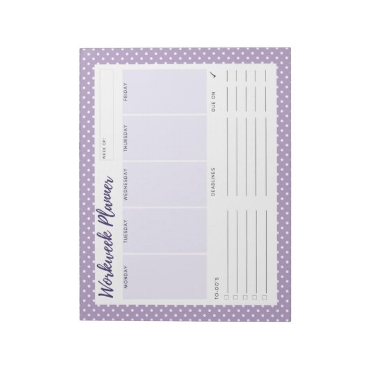 Paarse polka-dot Workweek Planner-laptop Notitieblok (Gedraaid)