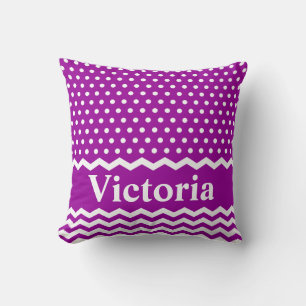 Paarse Polka Dots en Chevrons Kussen