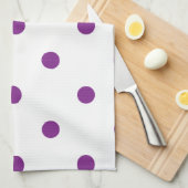 Paarse Polka Dots op witte achtergrond Theedoek (Quarter Fold)