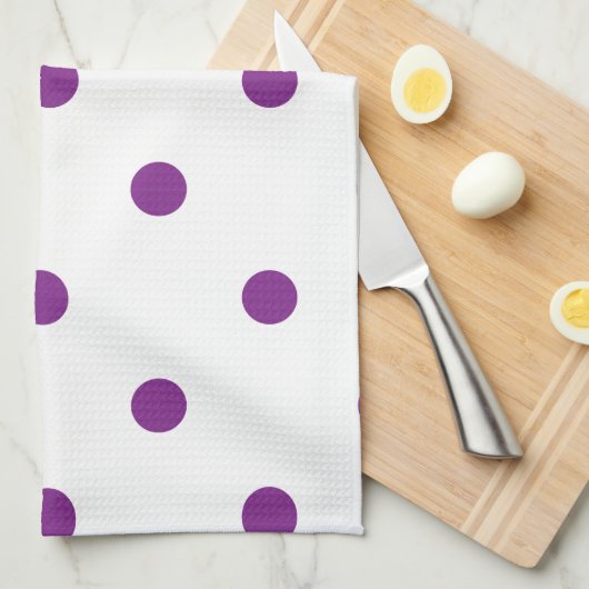 Paarse Polka Dots op witte achtergrond Theedoek (Quarter Fold)