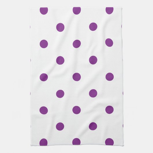 Paarse Polka Dots op witte achtergrond Theedoek (Verticaal)