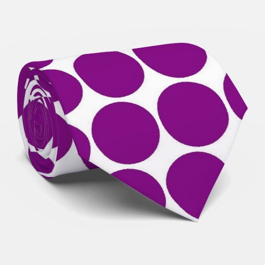 Paarse Polka Dots Pattern on White Stropdas (Opgerold)