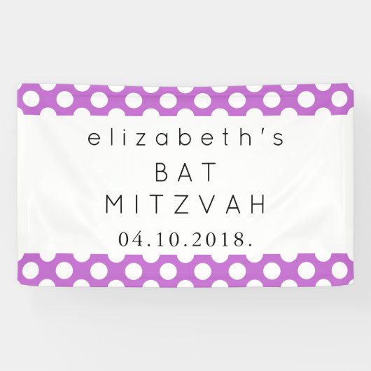 Paarse Polka Dots, Polka Dot Pattern, Bat Mitzvah Spandoek (Horizontaal)