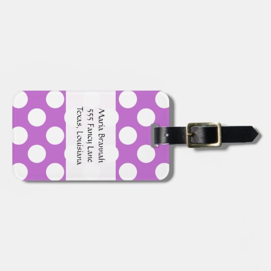 Paarse Polka Dots, Polka Dot Pattern, Monogram Bagagelabel (Voorkant horizontaal)