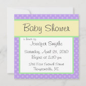 Paarse Polka Dotty Baby shower Uitnodiging (Voorkant)