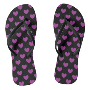 Paarse polka harten zwart teenslippers