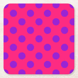 Paarse polka-stippen op kruising vierkante kartonnen onderzetter