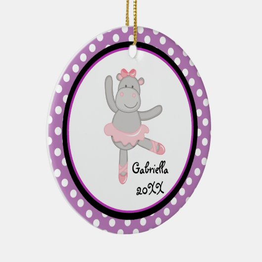 Paarse PolkaDot Hippo Ballerina kerstversiering Keramisch Ornament (Rechts)