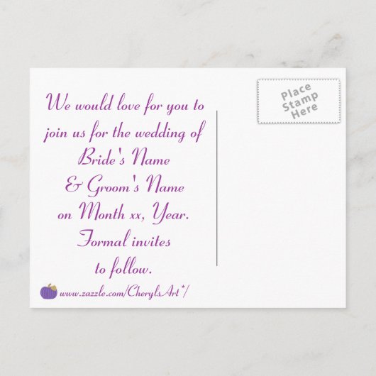 Paarse pompoen Bewaar de datum Briefkaarten voor b (Achterkant)