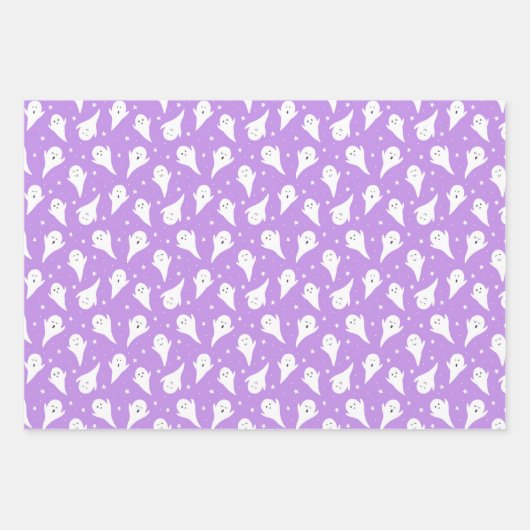 Paarse pompoen en spook Halloween Inpakpapier Vel (Voorkant 2)