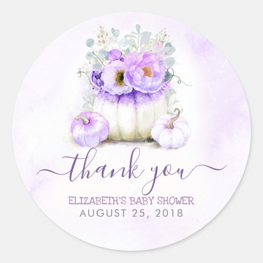 Paarse Pompoenen Bloemen Herfst Baby shower Dank u Ronde Sticker (Voorkant)