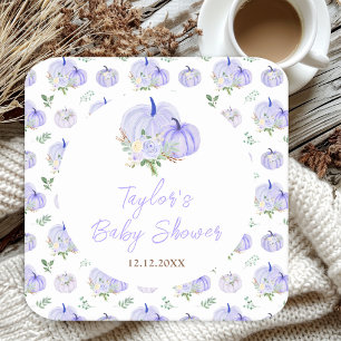 Paarse Pompoenen Bloemige Baby Shower Vierkante Kartonnen Onderzetter