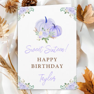 Paarse Pompoenen Bloemige Sweet Sixteen Verjaardag Kaart