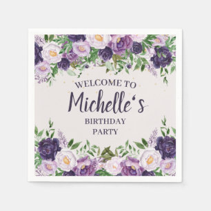 Paarse pony's Floral Women's Birthday Welkom Servet