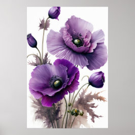 Paarse Poppy Flowers Art Print Poster