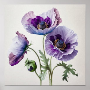 Paarse Poppy Flowers Art Print Poster
