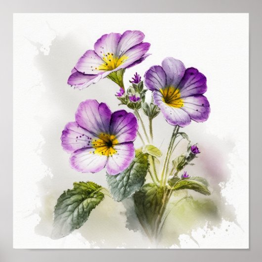 Paarse Primrose Flowers Art Print Poster (Voorkant)