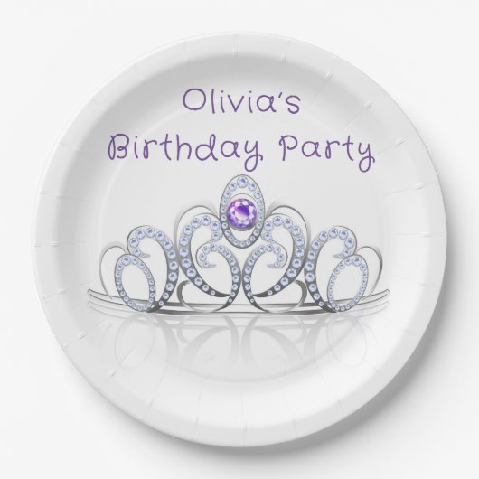Paarse prinses Diamond Crown Birthday Party Papieren Bordje (Voorkant)