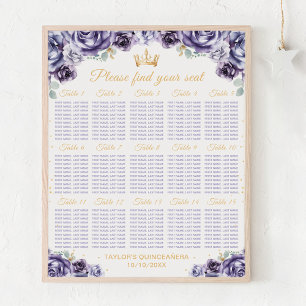 Paarse Prinses Quinceañera 15 Tafel Zitplaats Graf Poster