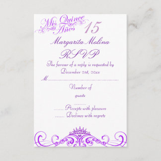 Paarse prinses Tiara Quinceanera RSVP Kaartje