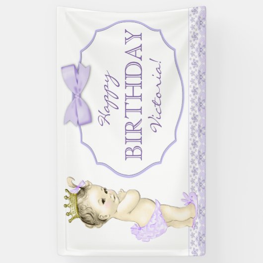 Paarse Prinses Verjaardagsfeestbanner Spandoek (Verticaal)