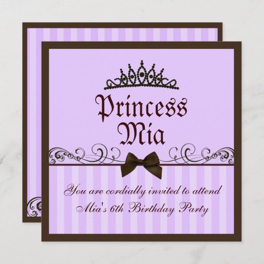 Paarse prinses verjaardagsuitnodiging kaart (Voorkant / Achterkant)