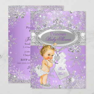 Paarse prinses Winter Baby shower Blonde Kaart