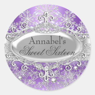 Paarse Prinses Winter Wonderland Sweet 16 Sticker