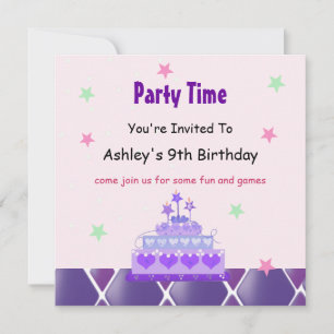 Paarse Prinsessen Taart Feest Uitnodiging