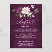 Paarse pruim blush roze rozen bruiloft details informatiekaartje (Voorkant)