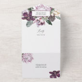Paarse pruim boho luxe tropische bloemenbruiloft all in one uitnodiging (Buitenkant)