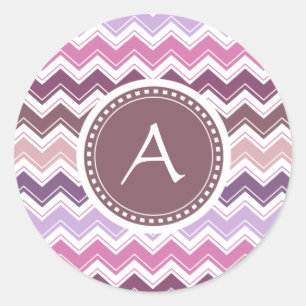 Paarse pruim Chevron ZigZag Monogram Ronde Sticker