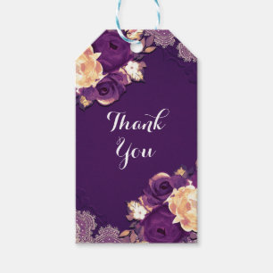 Paarse Pruim Elegante Kant Bloem Landelijk Chic Fa Cadeaulabel