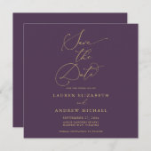 Paarse Pruim Gouden Minimalistische Bewaar de Datu Kaart (Voorkant / Achterkant)